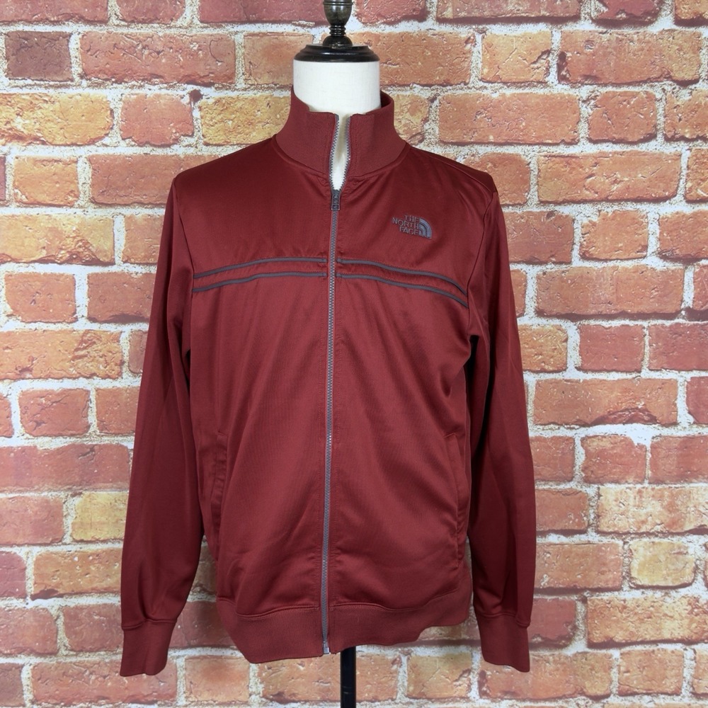 The North Face Track Jacket Men's Medium Rust Red Black Full Zip Outdoor Casual